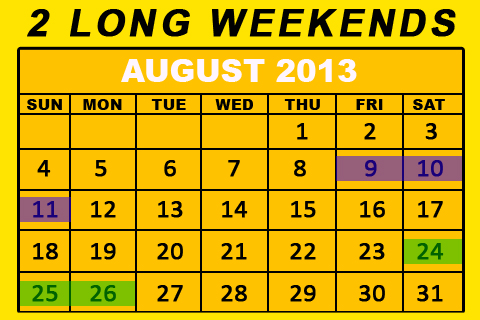 GRAPHICS: 2 long weekends for August 2013 (UNTV News)